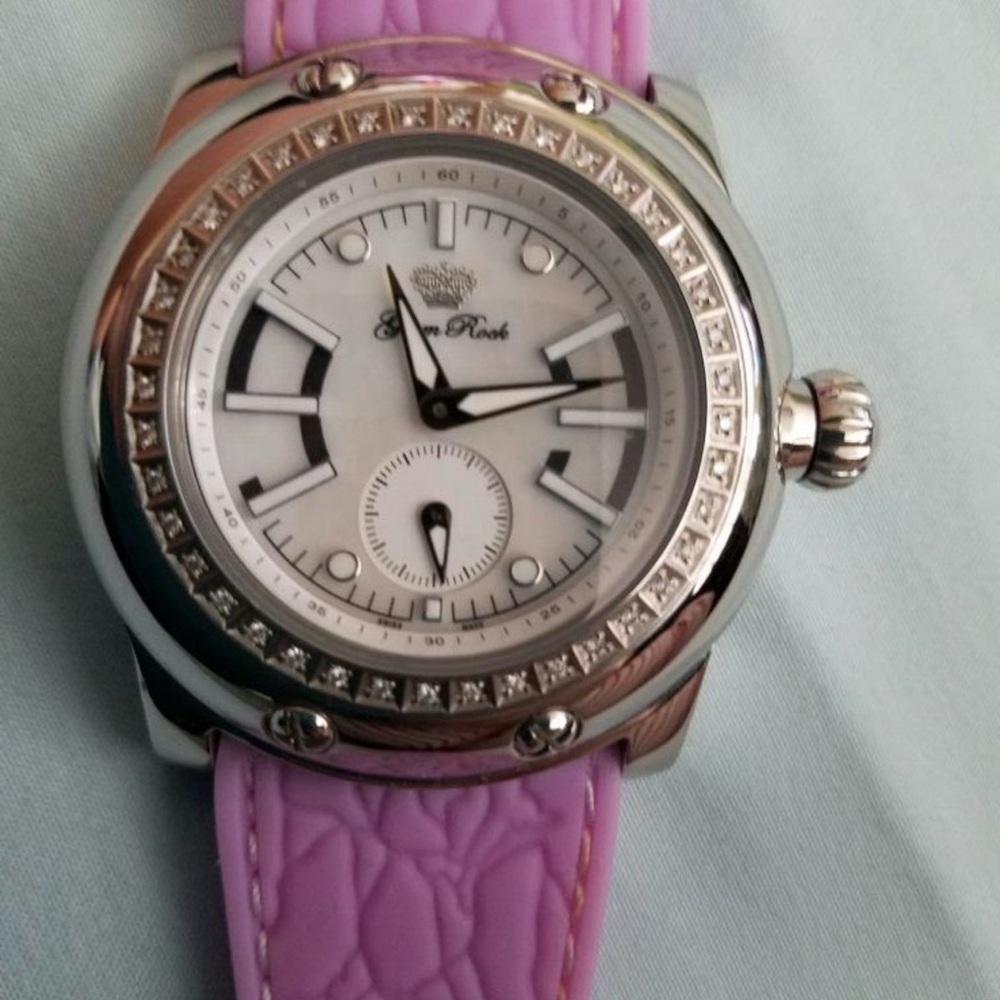 Women's Vintage Glam Rock Silver & Lavender 40 Diamond Watch, Silicone Strap
